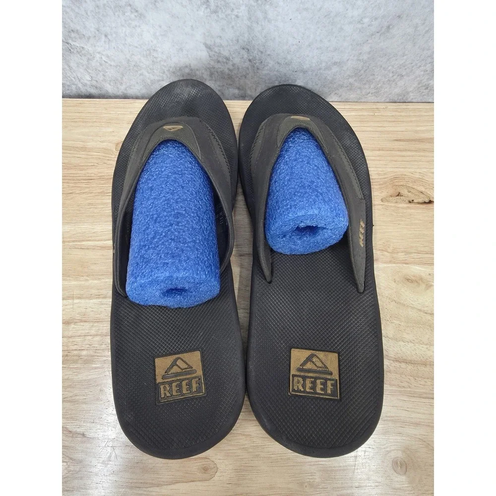 Reef Fanning Sandals Mens 13 Black Thong Flip Flops Comfort Bottle Opener